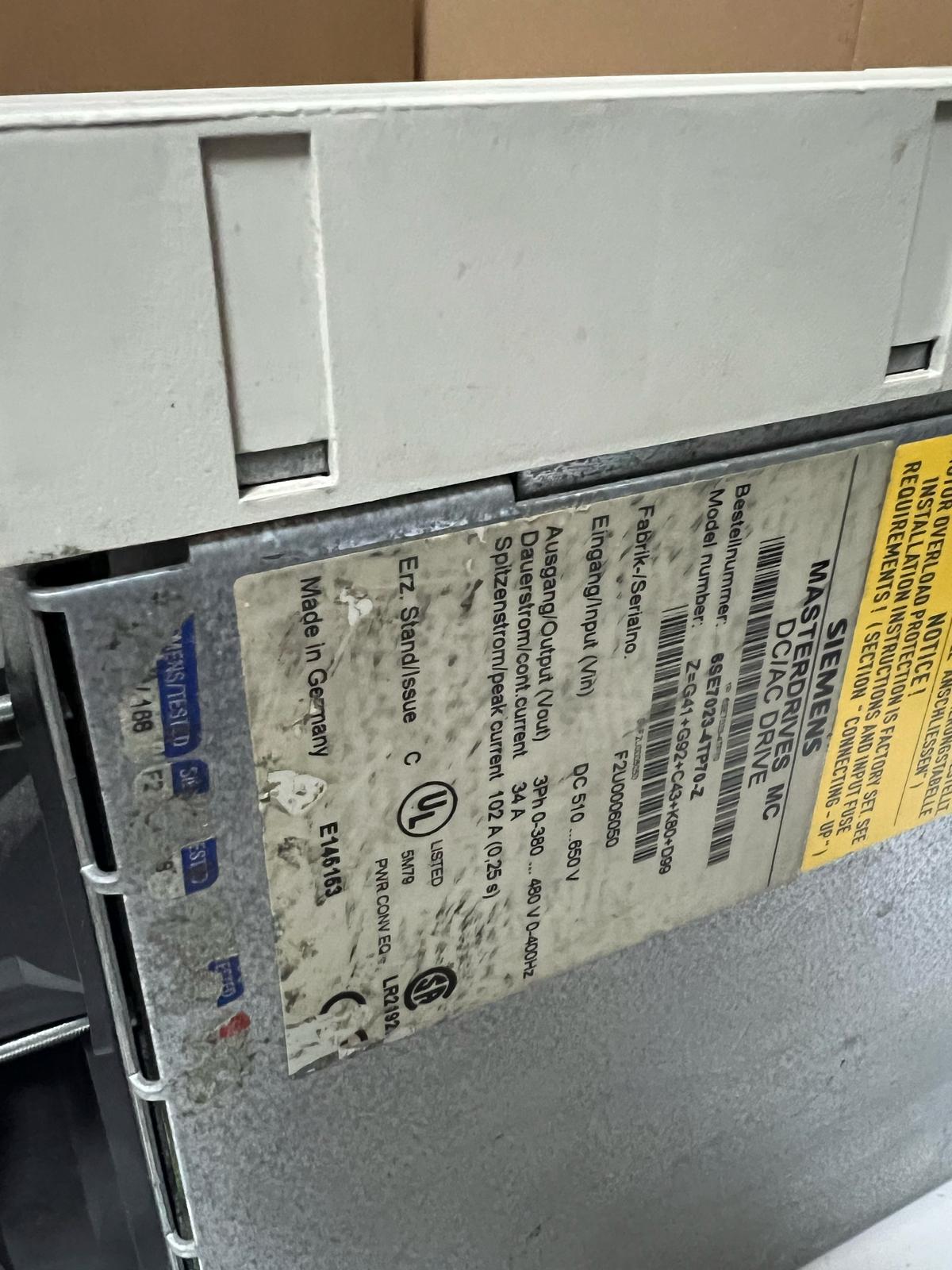 Siemens SIMOVERT MASTERDRIVES MC 6SE7023-4TP70-Z thumbnail