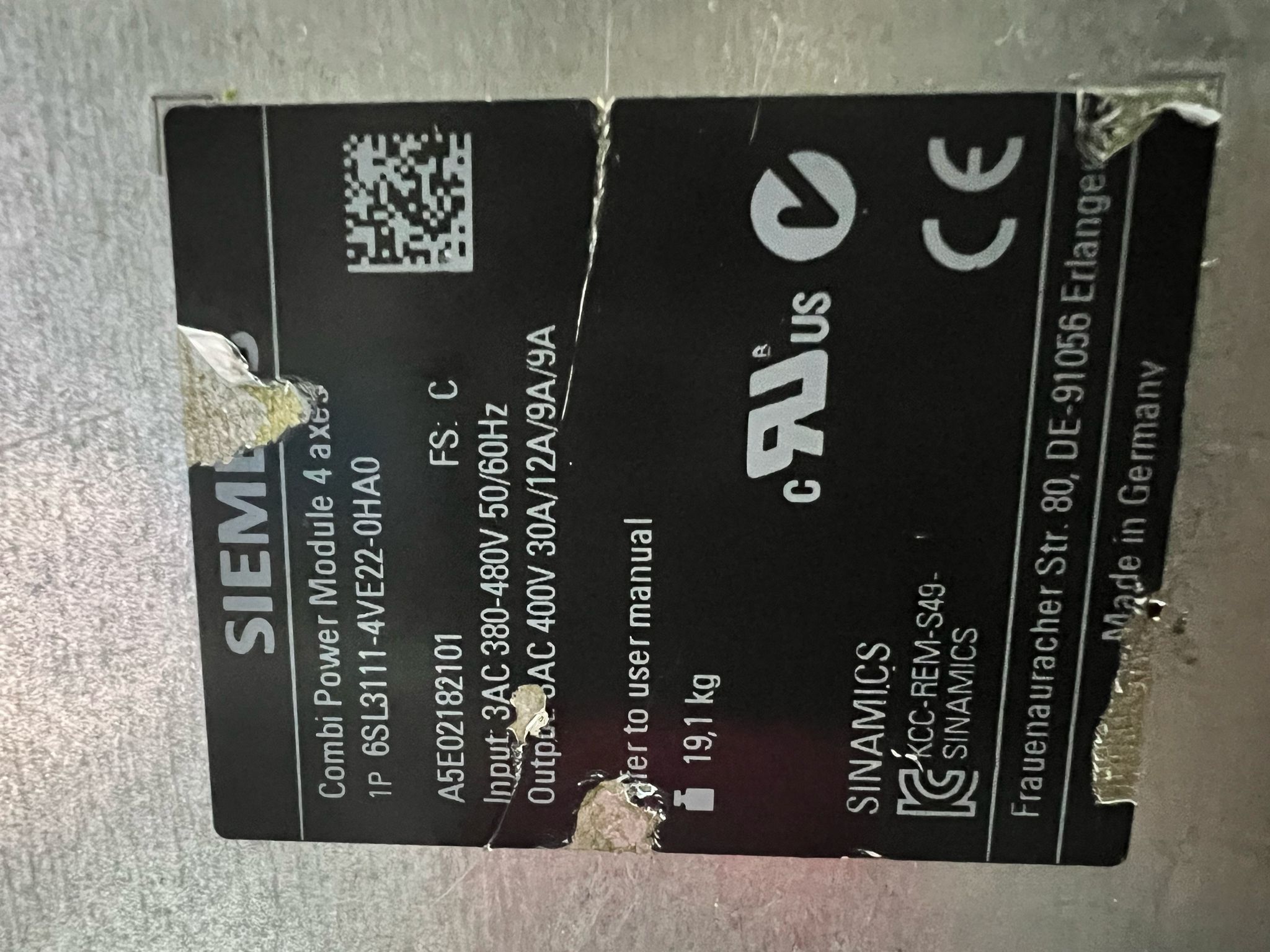 Siemens SINAMICS S120 Combi Power Module 6SL3111-4VE22-0HA0 thumbnail