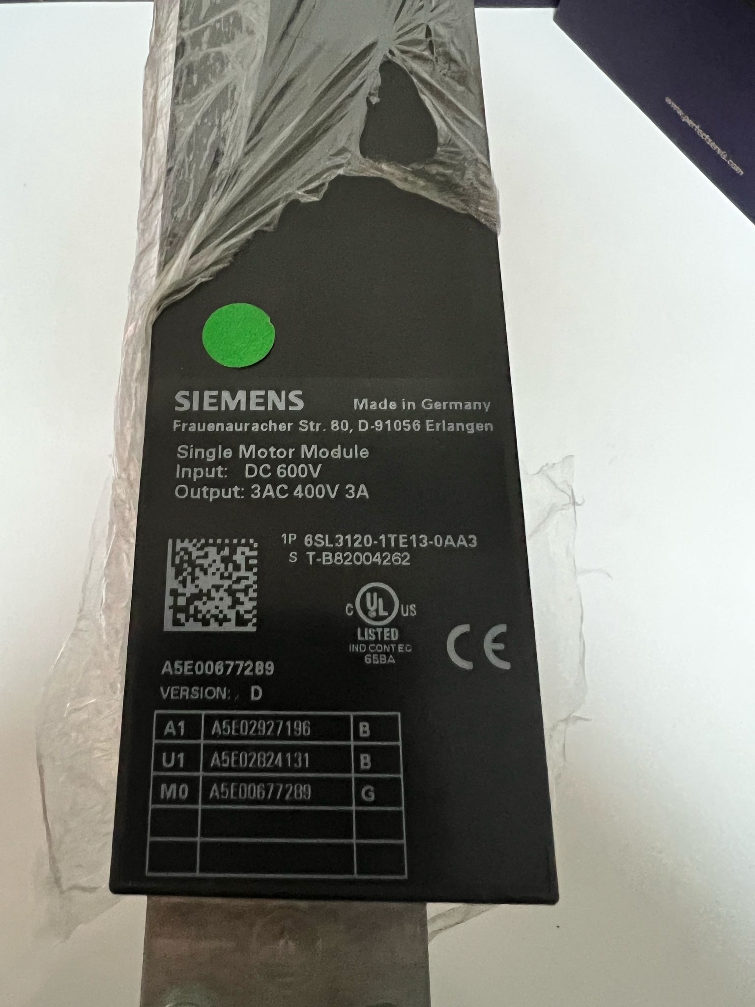 Siemens SINAMICS S120 Tek Motor Modülü (Single Motor Module) thumbnail