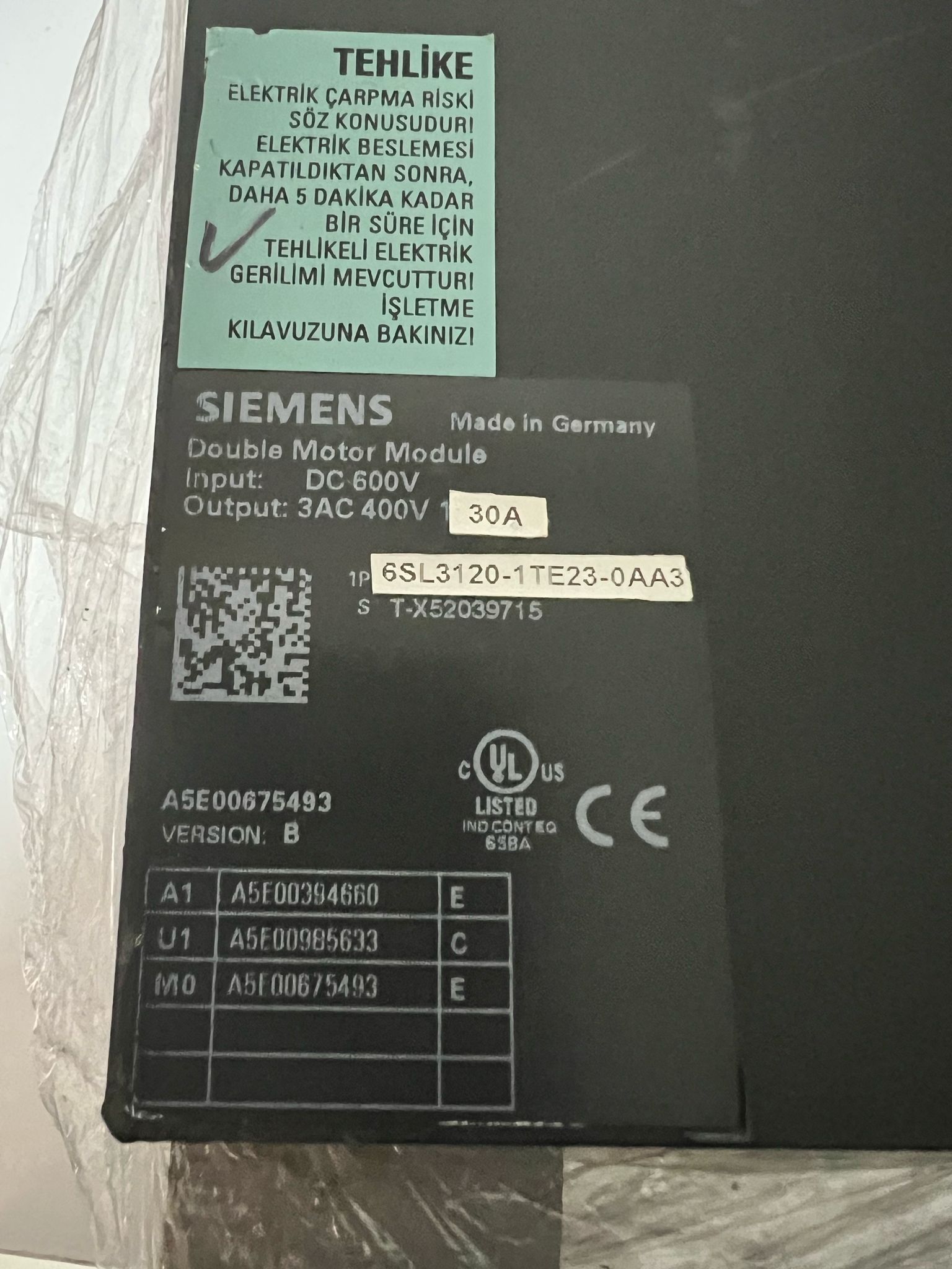 Siemens SINAMICS S120 Single Motor Module 30A thumbnail