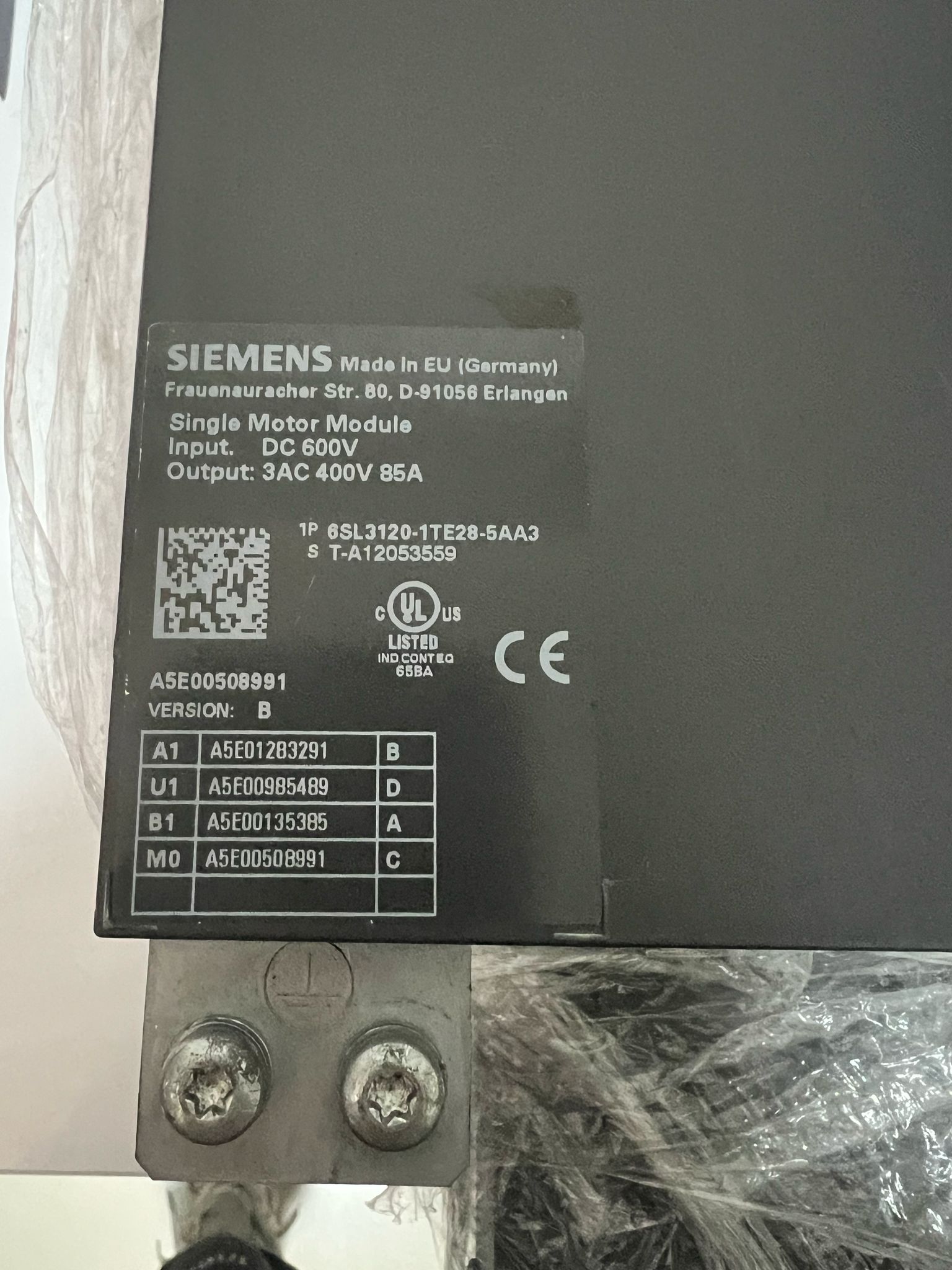 Siemens SINAMICS S120 Single Motor Module 85A thumbnail